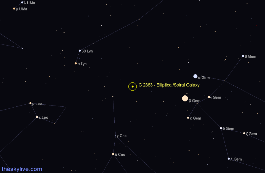 Finder chart IC 2383 - Elliptical/Spiral Galaxy in Cancer star