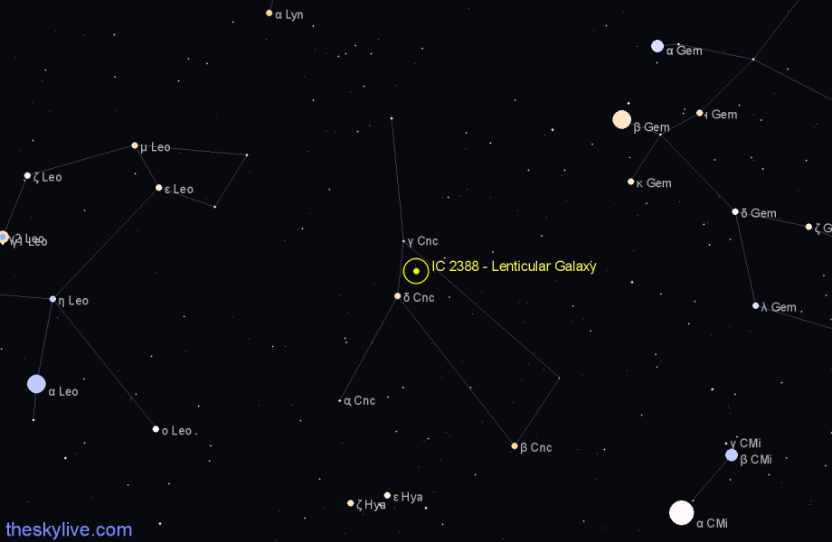 Finder chart IC 2388 - Lenticular Galaxy in Cancer star