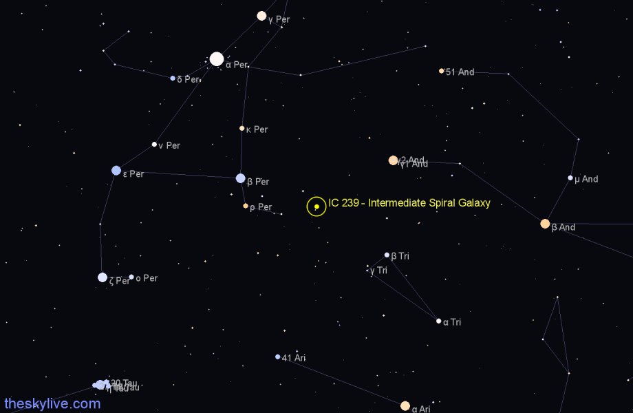 Finder chart IC 239 - Intermediate Spiral Galaxy in Andromeda star