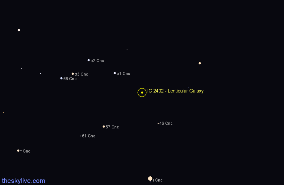 Finder chart IC 2402 - Lenticular Galaxy in Cancer star
