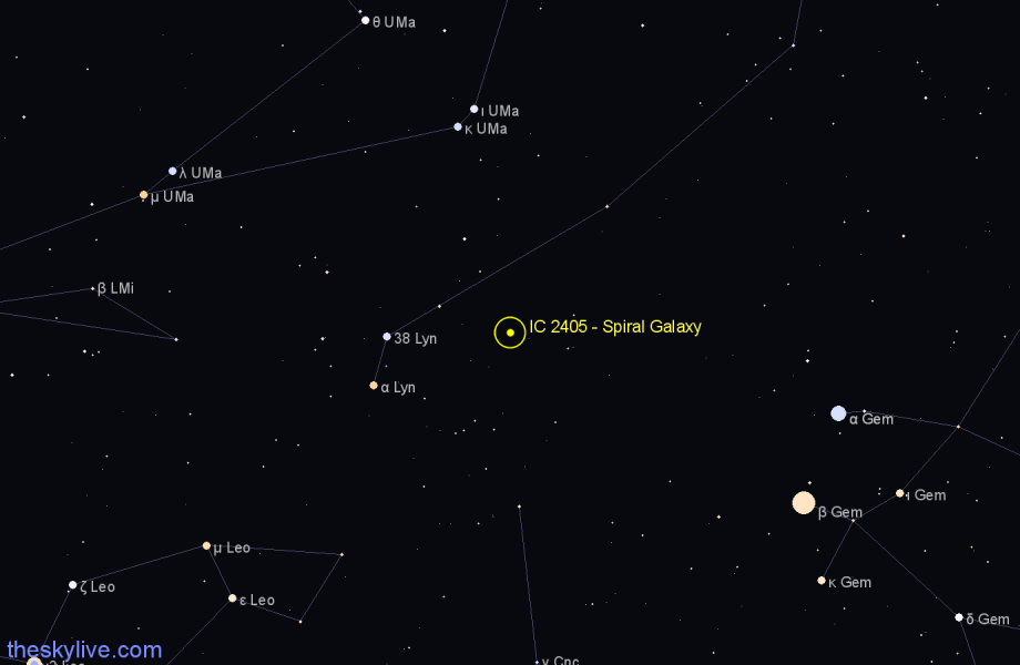 Finder chart IC 2405 - Spiral Galaxy in Lynx star