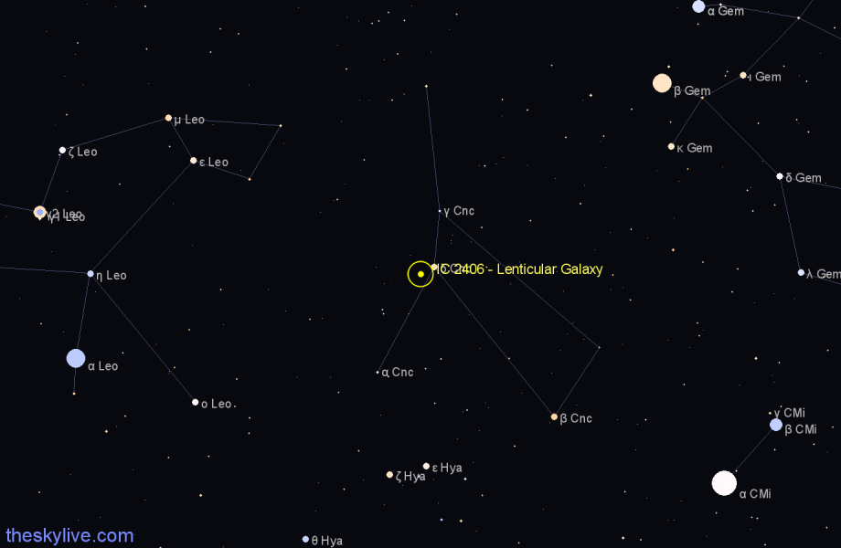 Finder chart IC 2406 - Lenticular Galaxy in Cancer star
