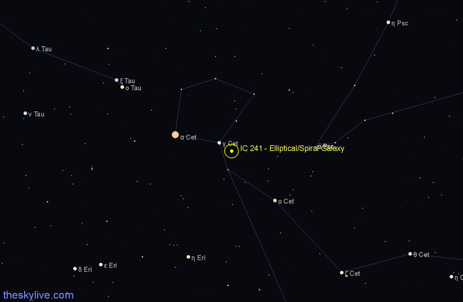 Finder chart IC 241 - Elliptical/Spiral Galaxy in Cetus star