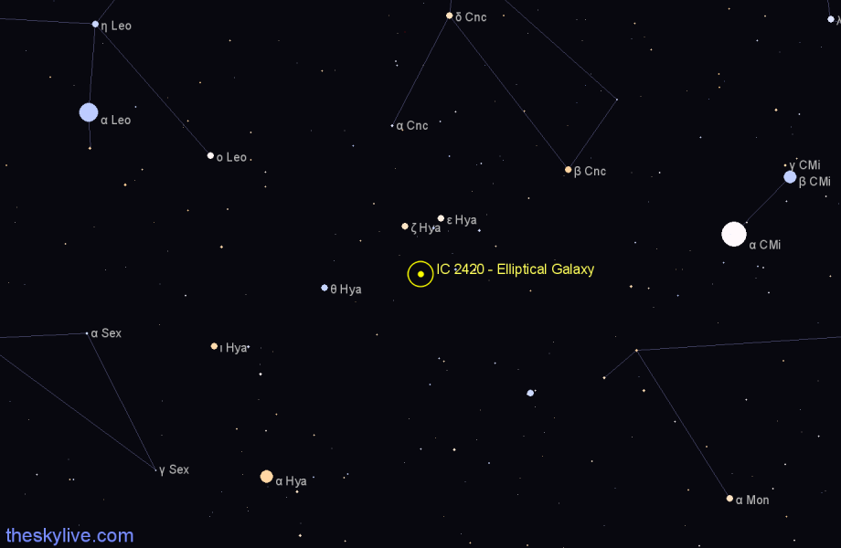 Finder chart IC 2420 - Elliptical Galaxy in Hydra star