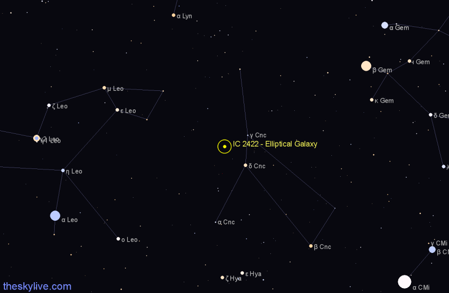 Finder chart IC 2422 - Elliptical Galaxy in Cancer star