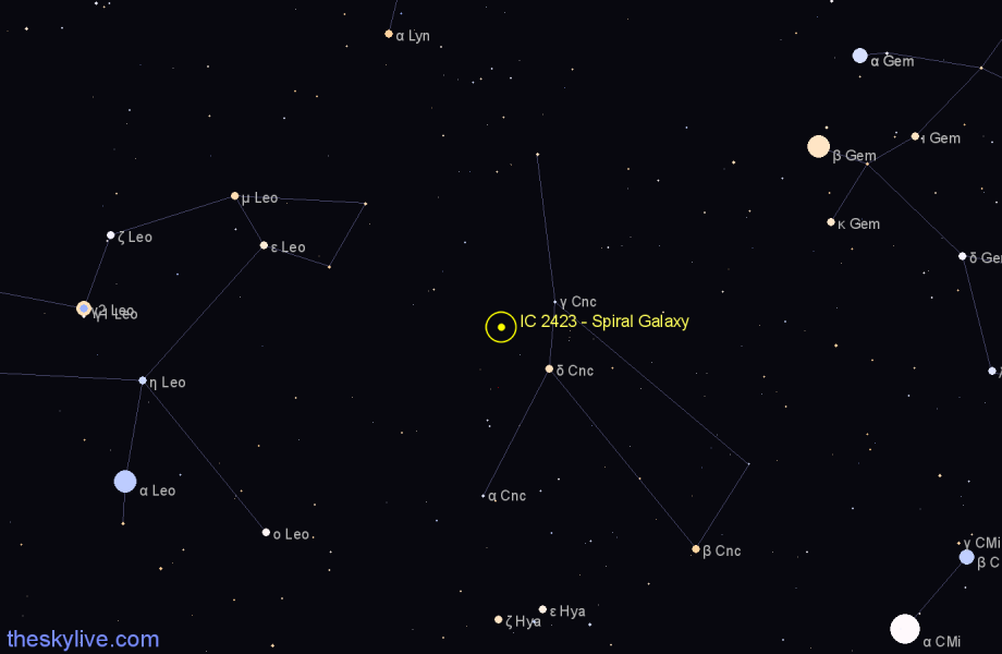 Finder chart IC 2423 - Spiral Galaxy in Cancer star