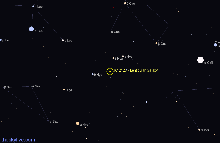 Finder chart IC 2426 - Lenticular Galaxy in Hydra star