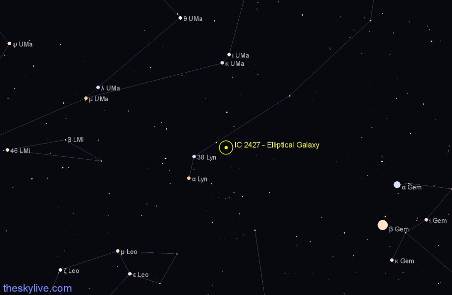 Finder chart IC 2427 - Elliptical Galaxy in Lynx star