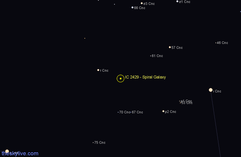 Finder chart IC 2429 - Spiral Galaxy in Cancer star