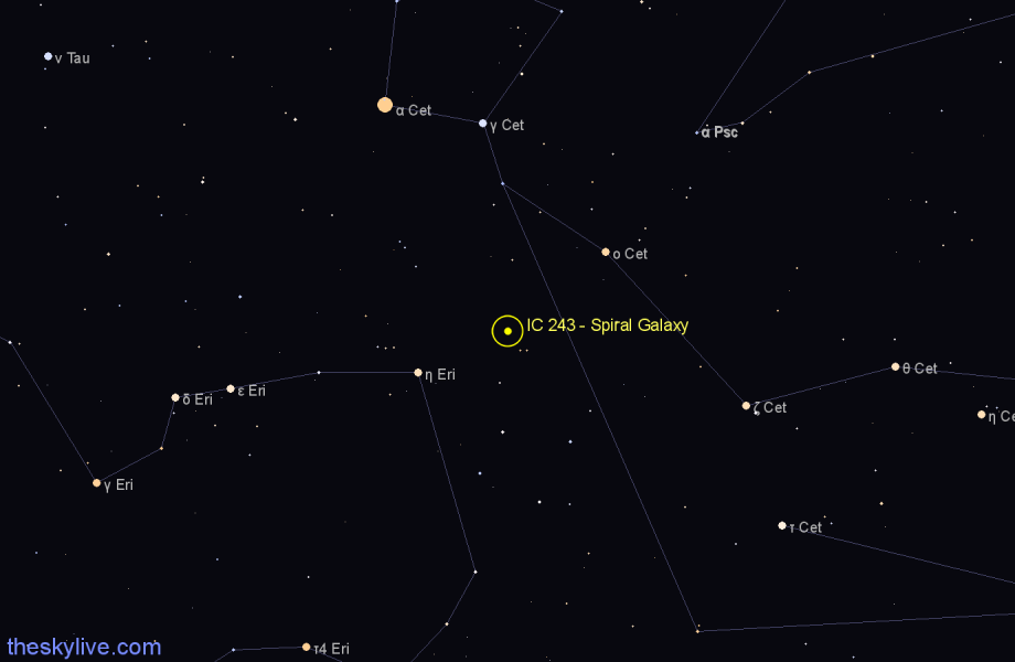 Finder chart IC 243 - Spiral Galaxy in Cetus star