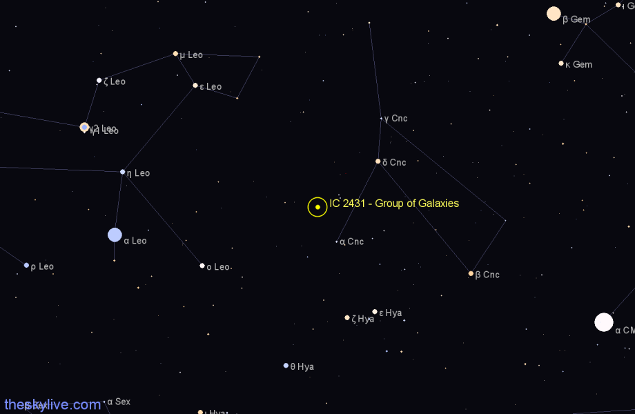 Finder chart IC 2431 - Group of Galaxies in Cancer star