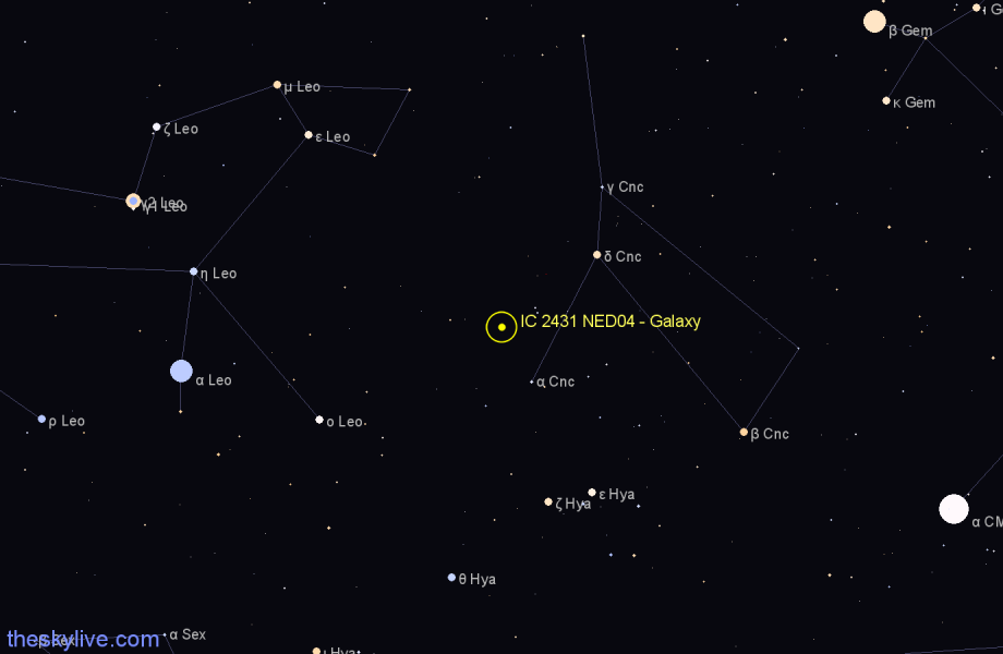 Finder chart IC 2431 NED04 - Galaxy in Cancer star
