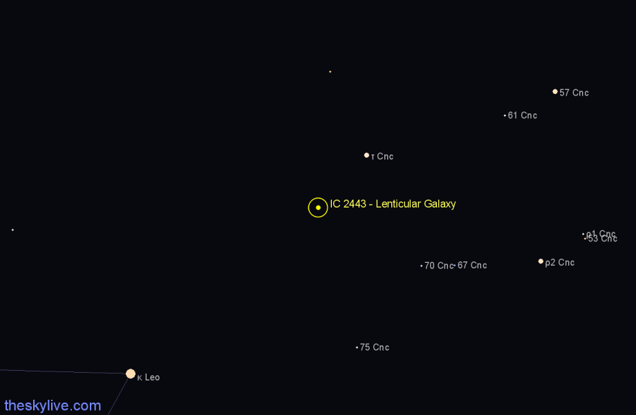 Finder chart IC 2443 - Lenticular Galaxy in Cancer star