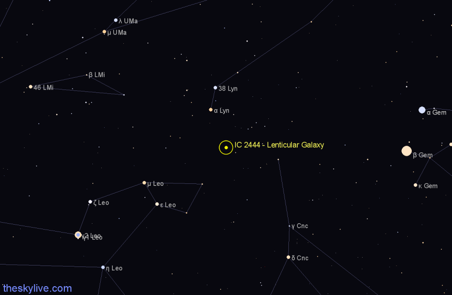 Finder chart IC 2444 - Lenticular Galaxy in Cancer star
