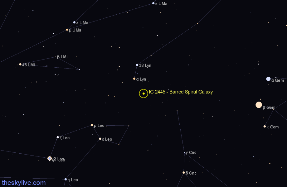 Finder chart IC 2445 - Barred Spiral Galaxy in Cancer star