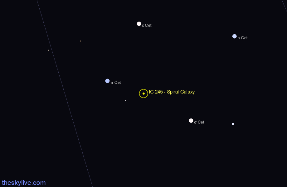Finder chart IC 245 - Spiral Galaxy in Cetus star