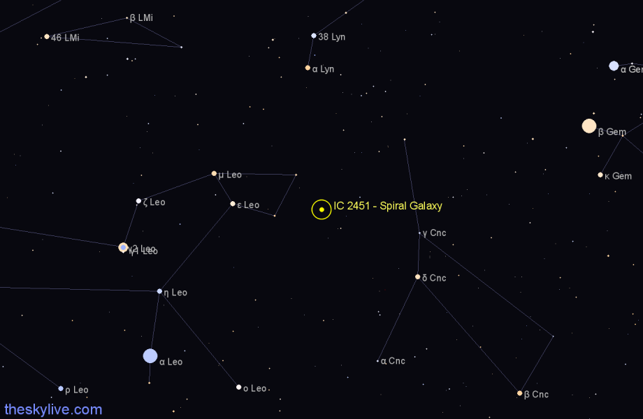 Finder chart IC 2451 - Spiral Galaxy in Cancer star