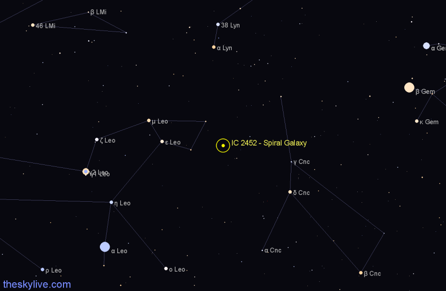 Finder chart IC 2452 - Spiral Galaxy in Cancer star