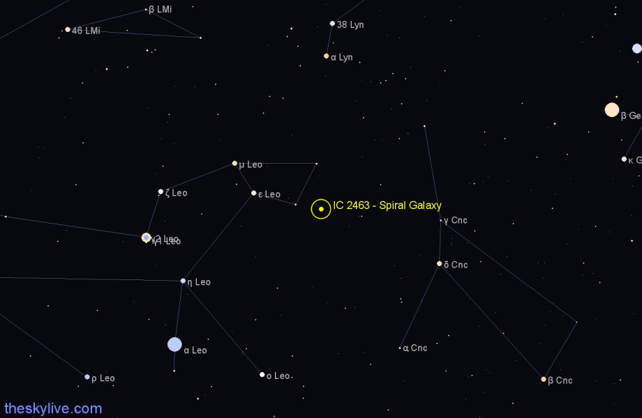 Finder chart IC 2463 - Spiral Galaxy in Leo star