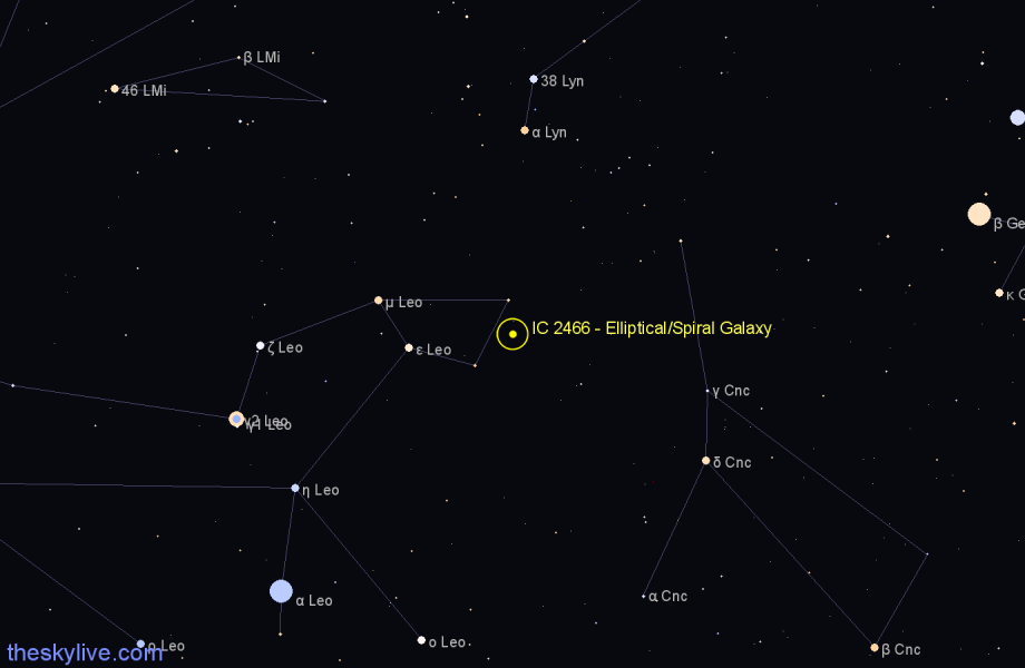 Finder chart IC 2466 - Elliptical/Spiral Galaxy in Leo star