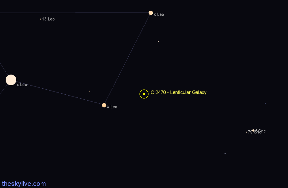 Finder chart IC 2470 - Lenticular Galaxy in Leo star