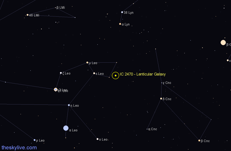 Finder chart IC 2470 - Lenticular Galaxy in Leo star