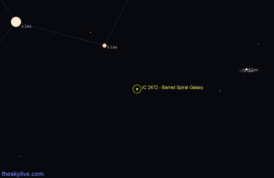 Finder chart IC 2472 - Barred Spiral Galaxy in Leo star