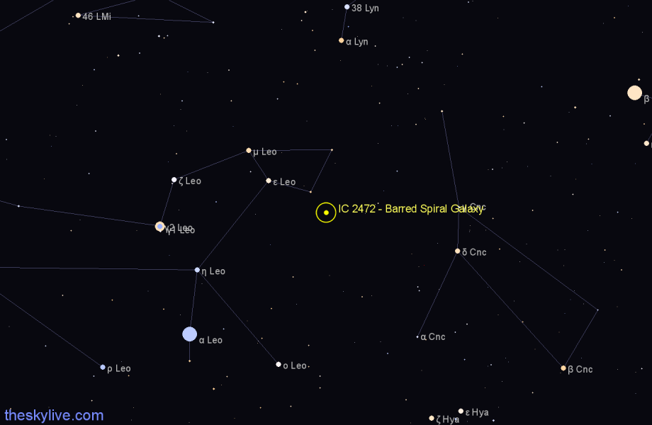 Finder chart IC 2472 - Barred Spiral Galaxy in Leo star