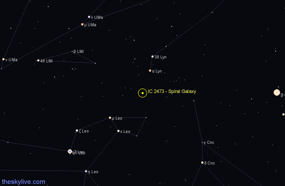 Finder chart IC 2473 - Spiral Galaxy in Leo star