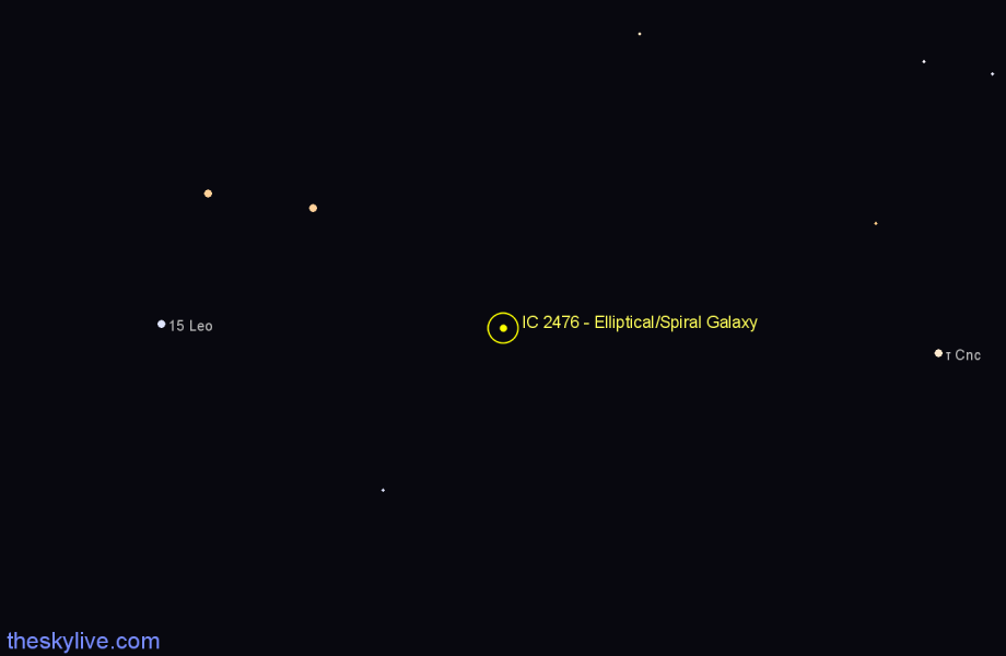 Finder chart IC 2476 - Elliptical/Spiral Galaxy in Leo star