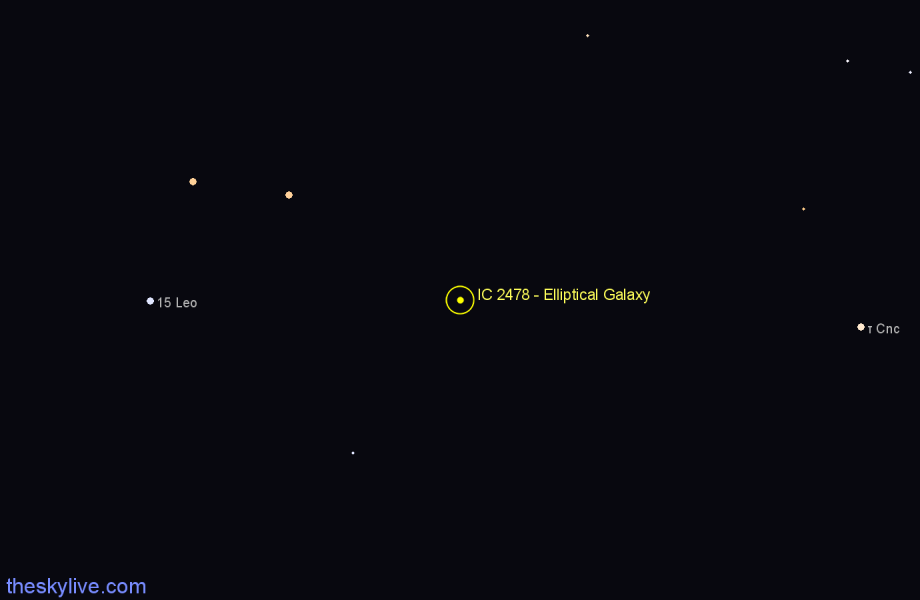Finder chart IC 2478 - Elliptical Galaxy in Leo star