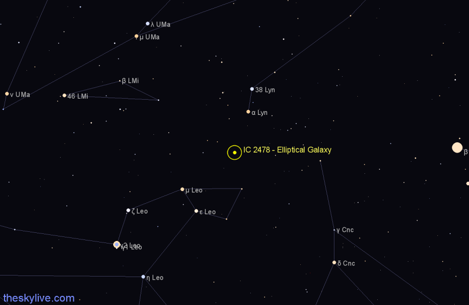 Finder chart IC 2478 - Elliptical Galaxy in Leo star