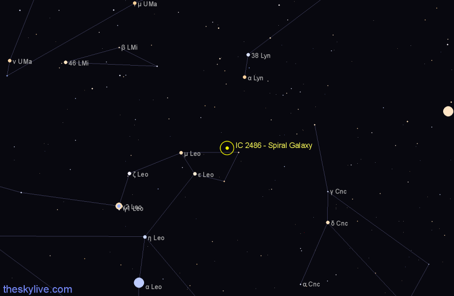 Finder chart IC 2486 - Spiral Galaxy in Leo star