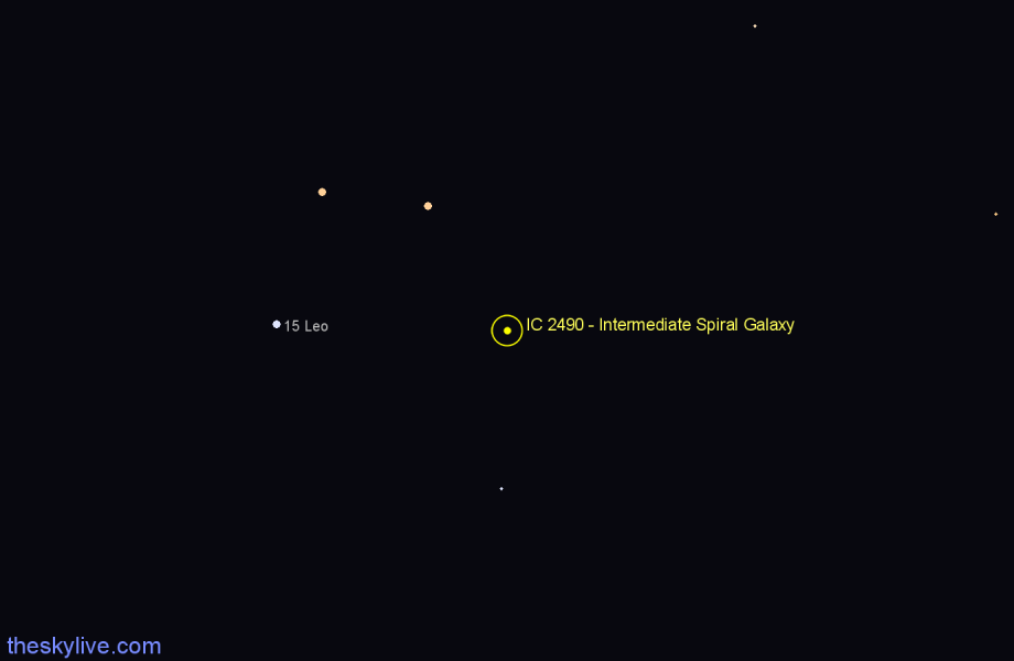 Finder chart IC 2490 - Intermediate Spiral Galaxy in Leo star