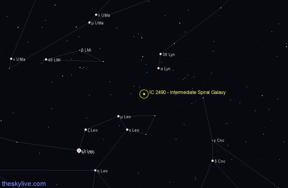 Finder chart IC 2490 - Intermediate Spiral Galaxy in Leo star