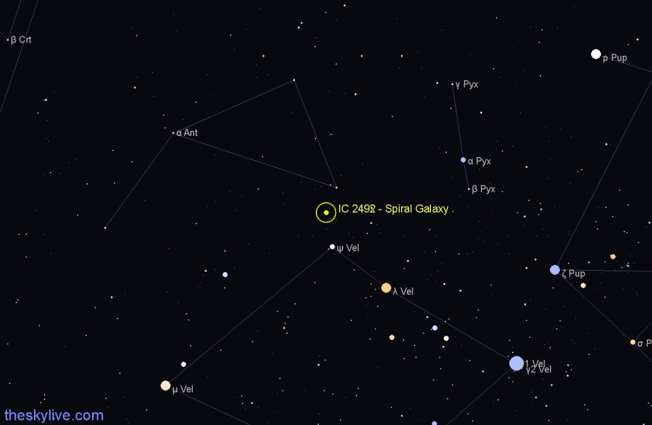 Finder chart IC 2492 - Spiral Galaxy in Antlia star