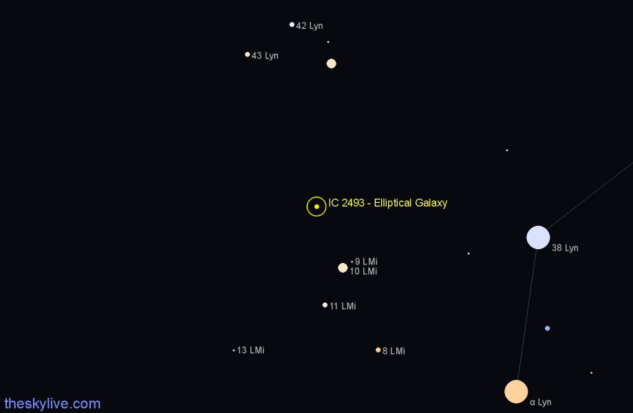 Finder chart IC 2493 - Elliptical Galaxy in Leo Minor star