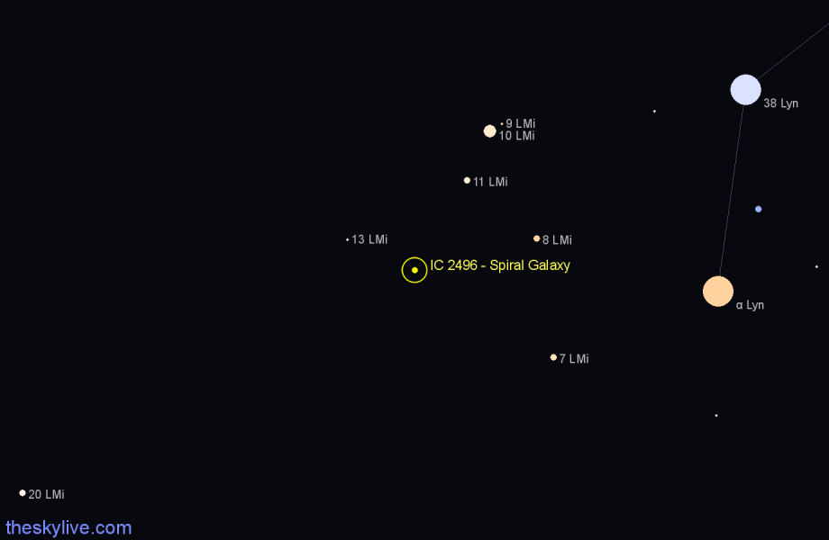 Finder chart IC 2496 - Spiral Galaxy in Leo Minor star