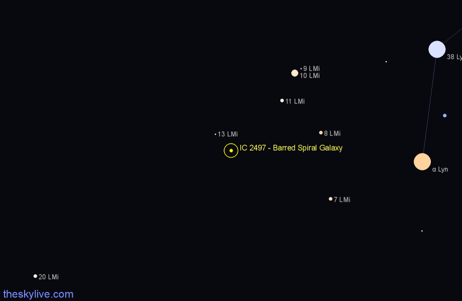 Finder chart IC 2497 - Barred Spiral Galaxy in Leo Minor star
