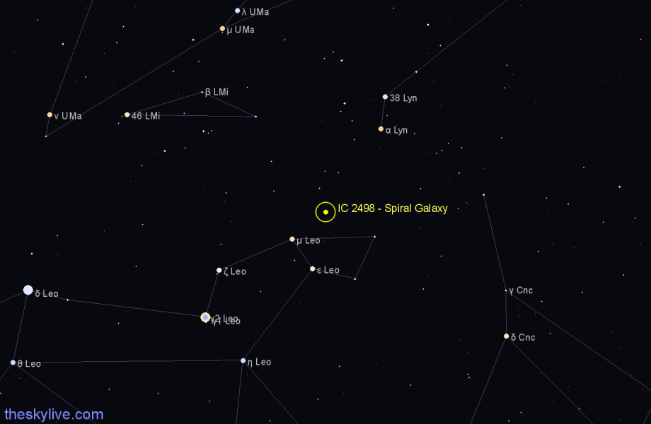 Finder chart IC 2498 - Spiral Galaxy in Leo star