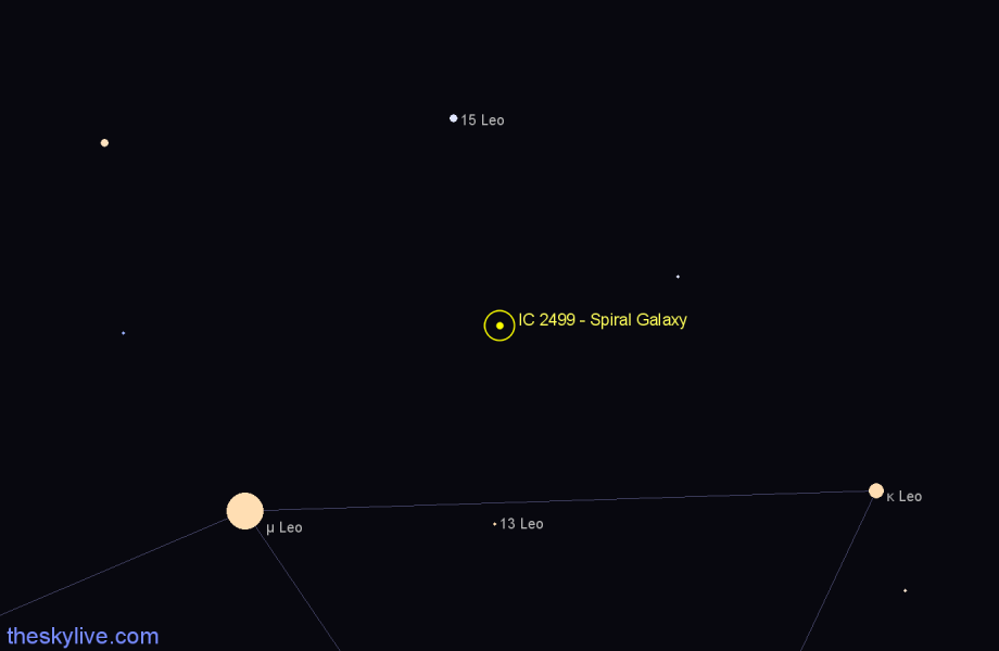 Finder chart IC 2499 - Spiral Galaxy in Leo star