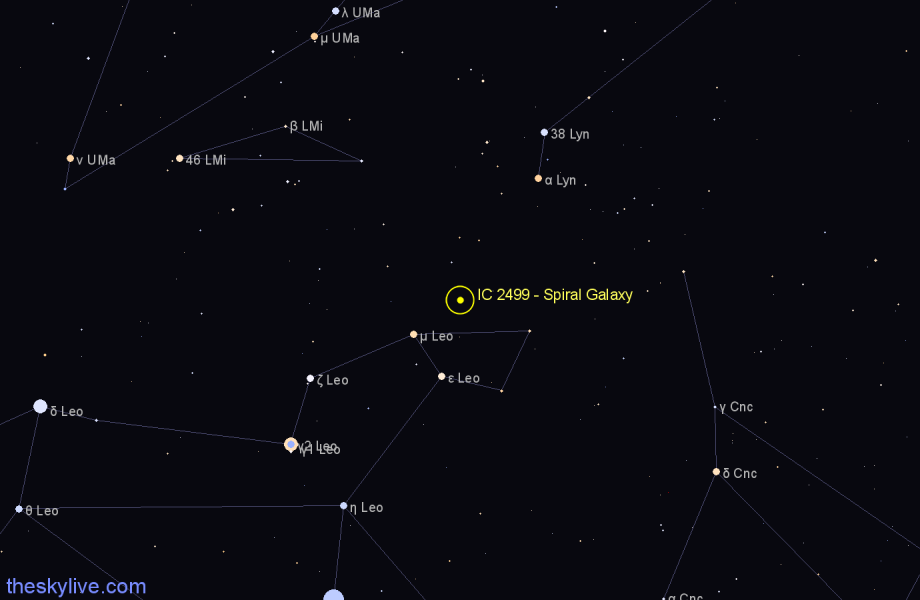 Finder chart IC 2499 - Spiral Galaxy in Leo star
