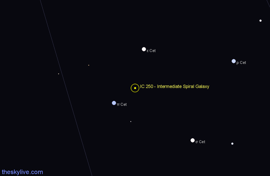 Finder chart IC 250 - Intermediate Spiral Galaxy in Cetus star