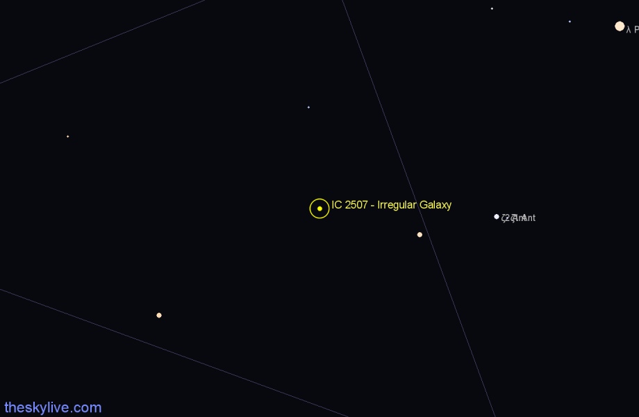 Finder chart IC 2507 - Irregular Galaxy in Antlia star