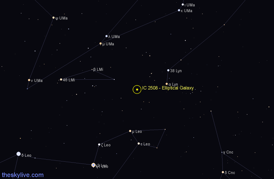 Finder chart IC 2508 - Elliptical Galaxy in Leo Minor star