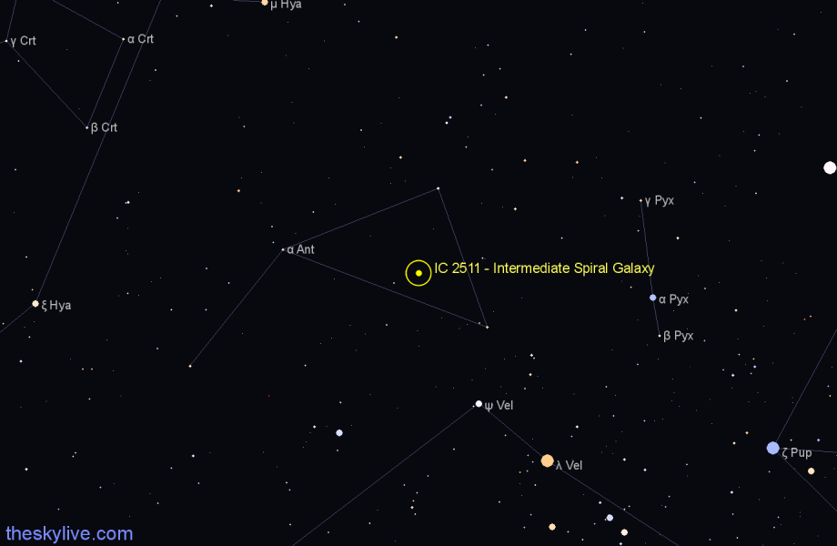 Finder chart IC 2511 - Intermediate Spiral Galaxy in Antlia star