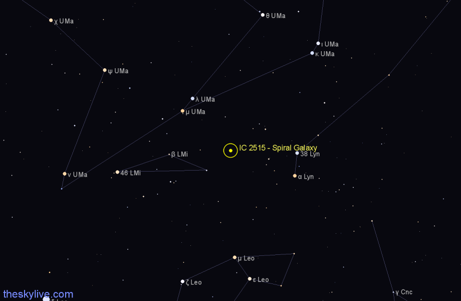 Finder chart IC 2515 - Spiral Galaxy in Leo Minor star
