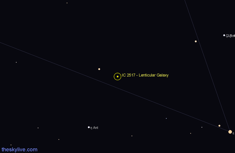Finder chart IC 2517 - Lenticular Galaxy in Antlia star