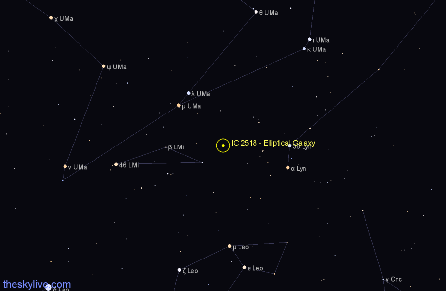 Finder chart IC 2518 - Elliptical Galaxy in Leo Minor star