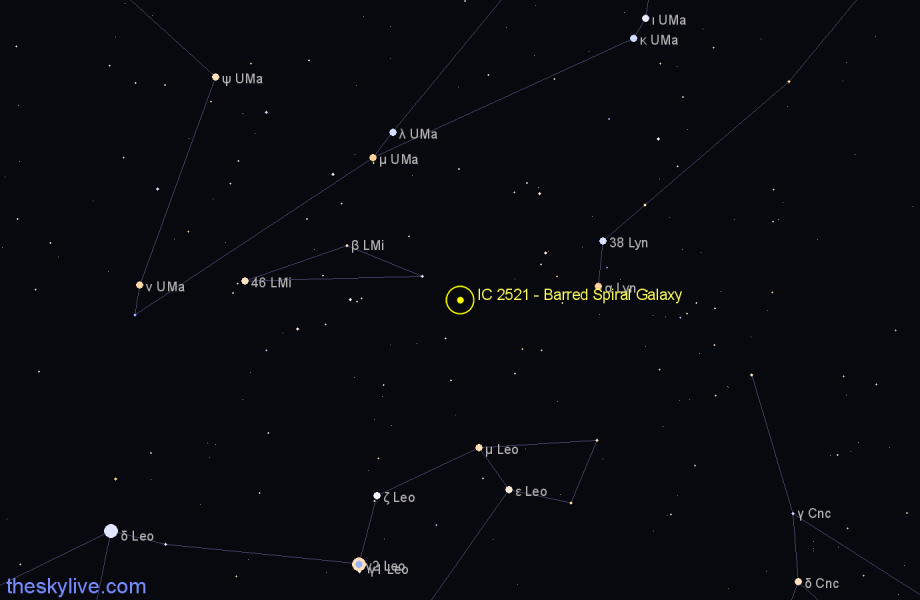 Finder chart IC 2521 - Barred Spiral Galaxy in Leo Minor star